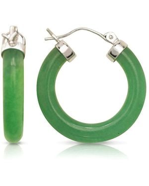Curata Jewelry Solid Sterling Silver Simulated Dyed Jade Hoop Earrings 26x4mm - Green