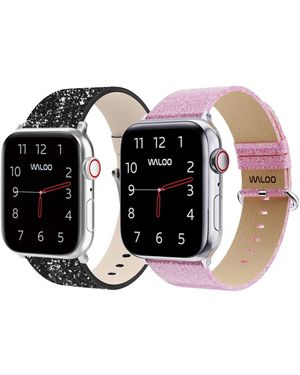 Waloo 2 Pack Leather Bling & Shiny Brilliance Replacement Band For Apple Watch - White