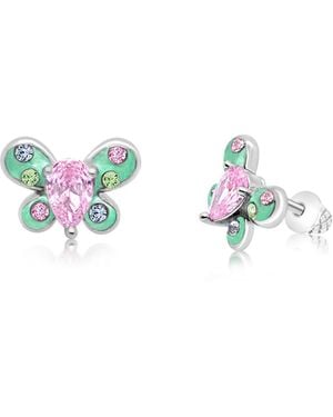 Chanteur Girls /girl/butterfly Pink Green Crystal White Gold Palladium Plating Screwstud Earring