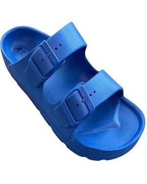 Andrew By Andrew Stevens Comfort Slides Double Buckle Adjustable Scooby Flat Sandals - Blue