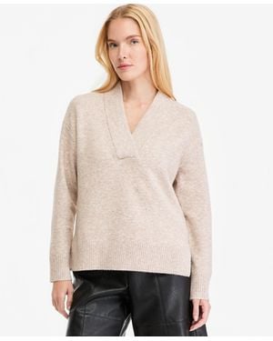 On 34th Long-sleeve Overlap V-neck Sweater - Natural
