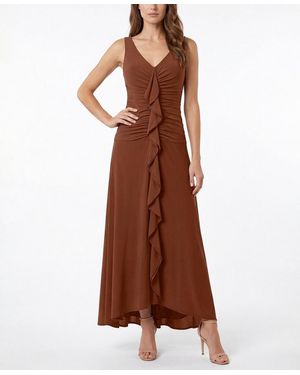 Taylor V-neck Sleeveless Ruffle Front Dress - Brown