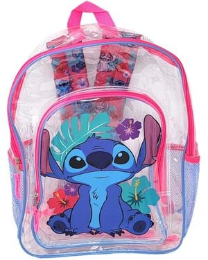 Disney Stitch Transparent Backpack Clear 16" Girls School Bag - Pink