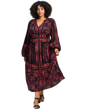 Avenue Eliana Scarf Placement Print Dress - Red