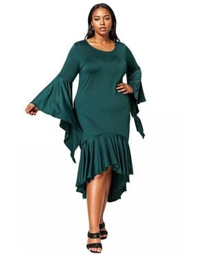 L I V D Plus Size Arielle Flowy Mermaid Hem Dress - Green