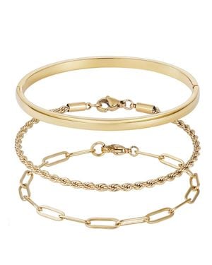 Adornia Tarnish Resistant Cuff And Chain Bracelet Set - Metallic