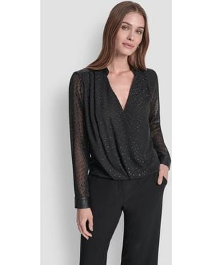 DKNY Clip Dot Pattern V-neck Blouse - Black