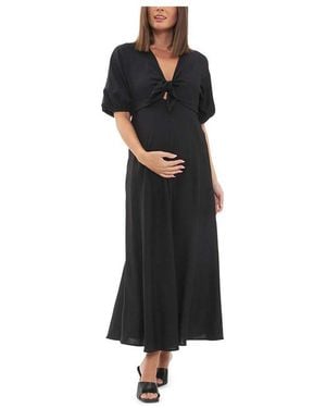 Ripe Maternity Camille Tie Front Linen Maxi Dress - Black