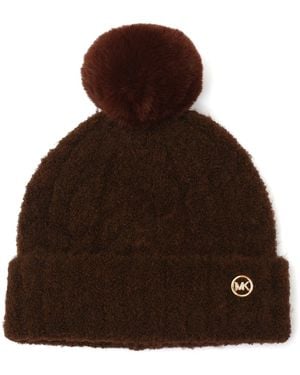 Michael Kors Michael Boucle Cable Charm Cuff Beanie Hat - Brown