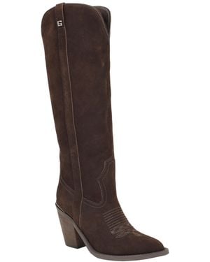 Guess Sashon Tall Topstitched Western Boots Regular Wide Calf - Brown