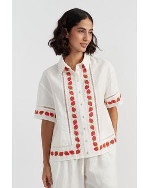 Chinti & Parker Linen-blend Strawberry Shirt - White