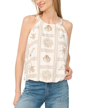 Cece Crewneck Bubble Hem Sleeveless Blouse - Blue