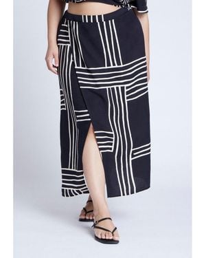 Eloquii Wrapover Printed Skirt - Blue