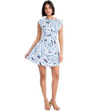 Donna Morgan Extended-shoulder Boat Neck Mini Dress - Blue