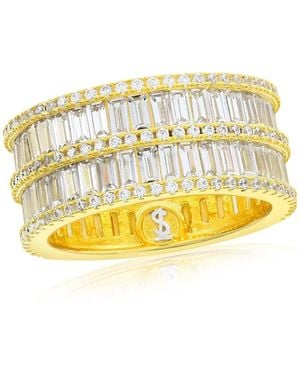 SUZY LEVIAN NEW YORK Suzy Levian Sterling Silver Cubic Zirconia Double Row Baguette Wide Eternity Band - Metallic