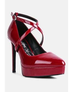 LONDON RAG Pixie Dust Patent Faux Leather Cross Strap Pumps - Red