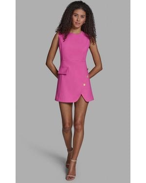 BCBGMAXAZRIA Crewneck Twill Asymmetrical Sheath Dress - Pink
