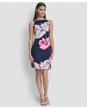 DKNY Sleeveless Square Neck Sheath Dress - Blue