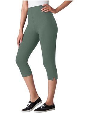 Woman Within Plus Size Within Stretch-cotton Knit Pull-on Capri leggings - Green