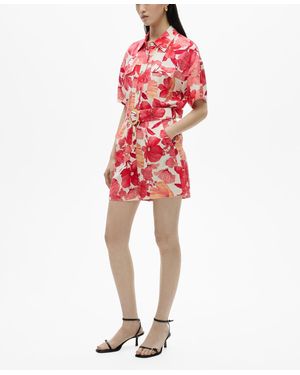 Mango Floral Print Short Jumpsuit - Red