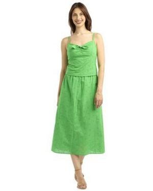 Bcx Tie Front Sweetheart Neck Camisole Top Pleated Pull On Skirt Set - Green