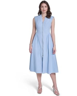 Vince Camuto Striped V-neck Midi Dress - Blue