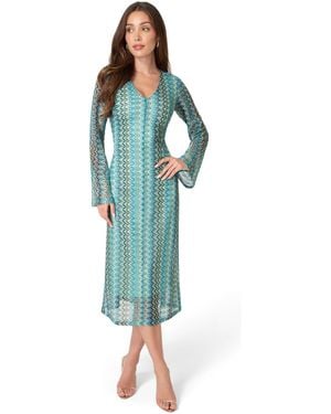 Bebe Crochet Stripe Bell Sleeve Maxi Dress - Blue
