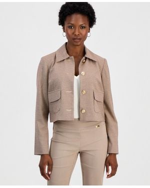 INC International Concepts Petite Plaid Cropped Work Jacket - Natural