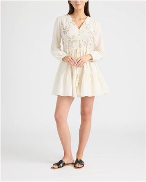 Ellen Tracy Embroidered Floral Mini Dress - White