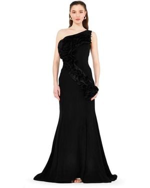 Amiri Organza Ruffle Detail Mermaid Crepe Gown - Black