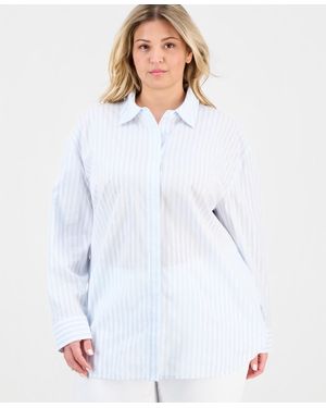 Anne Klein Plus Size Striped Button-front Shirt - White