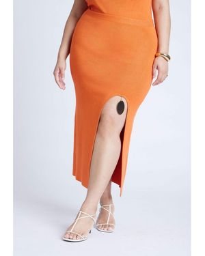 Eloquii Plus Size Knit Skirt With Slit And Hardware - Orange
