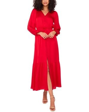 1.STATE Drawstring-waist Button-front Maxi Dress - Red