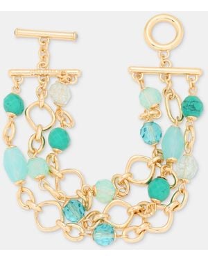 Anne Klein Gold-tone Three-row Stone Beaded Line Bracelet - Blue