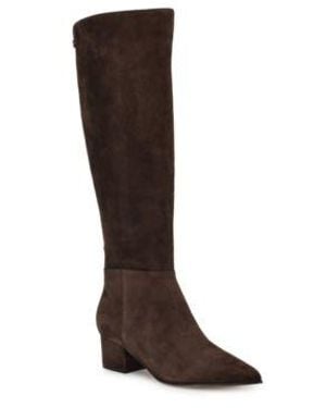 Nine West Morgin Tall Pointy Toe Block Heel Boots Regular Wide Calf - Brown