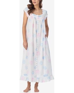 Eileen West Floral Cap-sleeve Ballet Nightgown - White