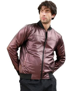 Campus Sutra Chocolate Patent-panel Bomber Jacket - Red