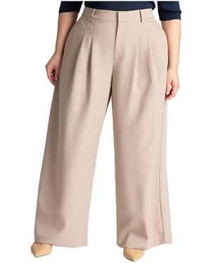Eloquii Plus Size The Fluid Crepe Wide Leg Pant - Natural
