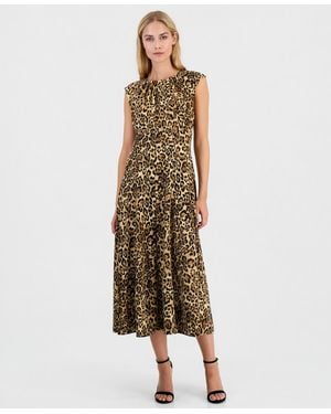 Anne Klein Leopard-print A-line Sleeveless Midi Dress - Green