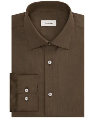 Calvin Klein Slim-fit Wrinkle-free Stretch Cotton-blend Dress Shirt - Brown