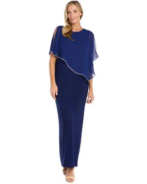 R & M Richards Rhinestone Poncho Dress - Blue