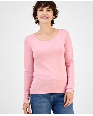 Nautica Jeans Cotton Scoop-neck Long-sleeve T-shirt - Pink