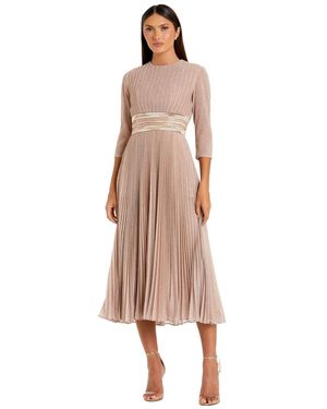 Mac Duggal Shimmering 3/4 Sleeve A-line Midi Dress - Pink