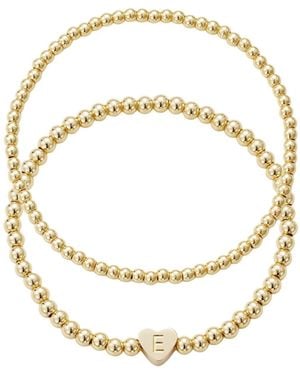 Adornia Gold Ball Bead Initial Bracelet Set - Metallic