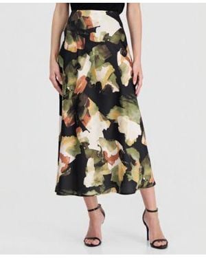 Anne Klein Printed Pull On Bias Skirt - Metallic