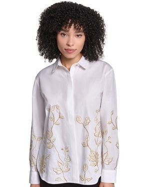KARL LAGERFELD Petite Floral Long-sleeve Button-down Blouse - White