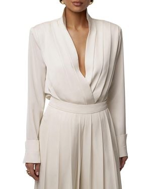JLUXLABEL Visionary Pleated Deep-plunge Long-sleeve Bodysuit - Natural