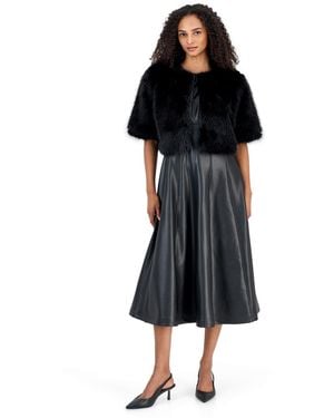 Anne Klein Kissing Front Cropped Faux Fur Shrug - Black