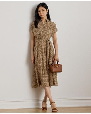 Ralph Lauren Geo-print Belted Crepe Dress - Natural