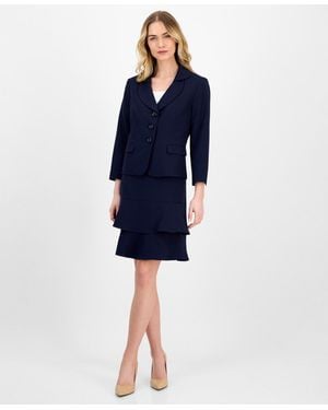 Le Suit Tulip Collar Jacket & Tiered Skirt Suit - Blue